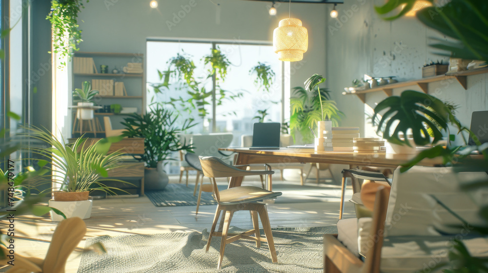 Minimal style office filled with plants