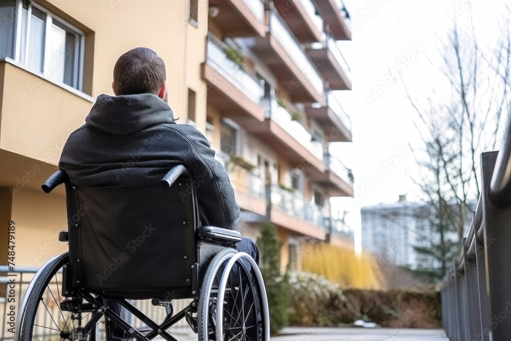 Man in Wheelchair Observing Scenic View Through Window