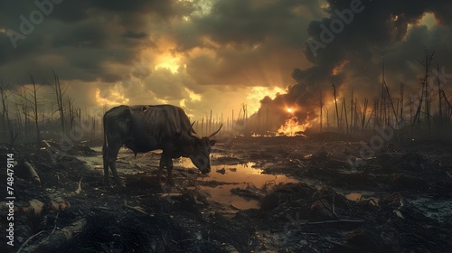 Post-Apocalyptic Cattle in a Muddy Landscape