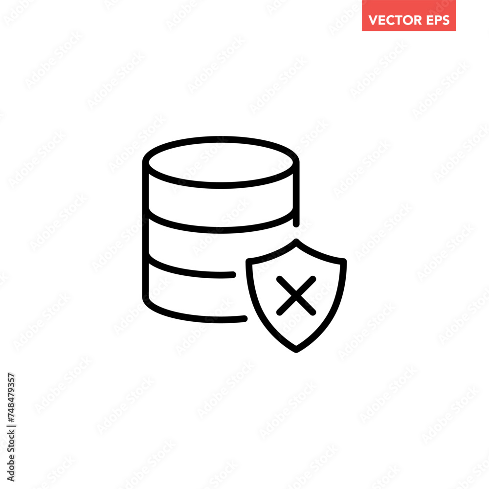 Black single database no protection line icon, simple digital data been attacked flat design vector pictogram, infographic interface elements for app logo web button ui ux isolated on white background Black single database no protection line icon, simple digital data been attacked flat design vector pictogram, infographic interface elements for app logo web button ui ux isolated on white background