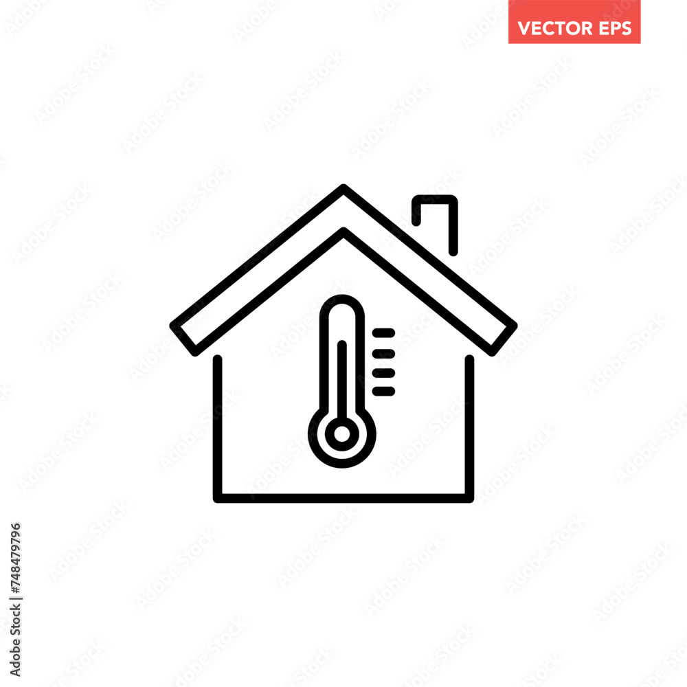 Black single home thermostat line icon, simple house temperature flat design pictogram vector for app logo ads web webpage button ui ux interface elements isolated on white background Black single home thermostat line icon, simple house temperature flat design pictogram vector for app logo ads web webpage button ui ux interface elements isolated on white background