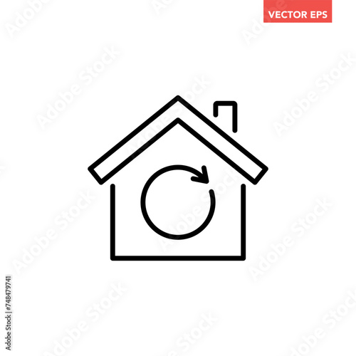 Single black house renovation line icon, simple update home with arrow flat design pictogram vector for app logo ads web webpage button ui ux interface elements isolated on white background