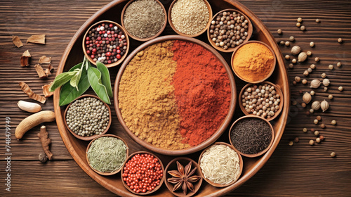 Assorted Spices and Herbs on Wooden Table