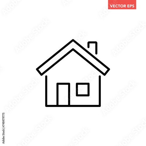 Black single house line icon, simple style real estate flat design concept pictogram vector for app ads web banner button ui ux interface elements isolated on white background