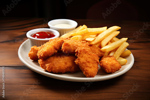 Delicious Plate of Chicken Nuggets and French Fries 