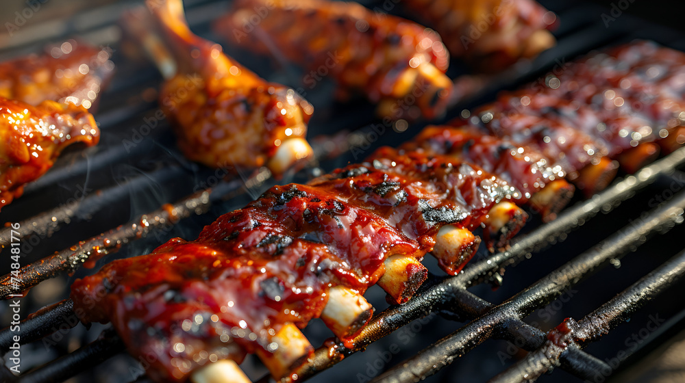 Delicious barbecue meats sizzling on the grill, bringing the taste of summer to your plate. Generative Ai

