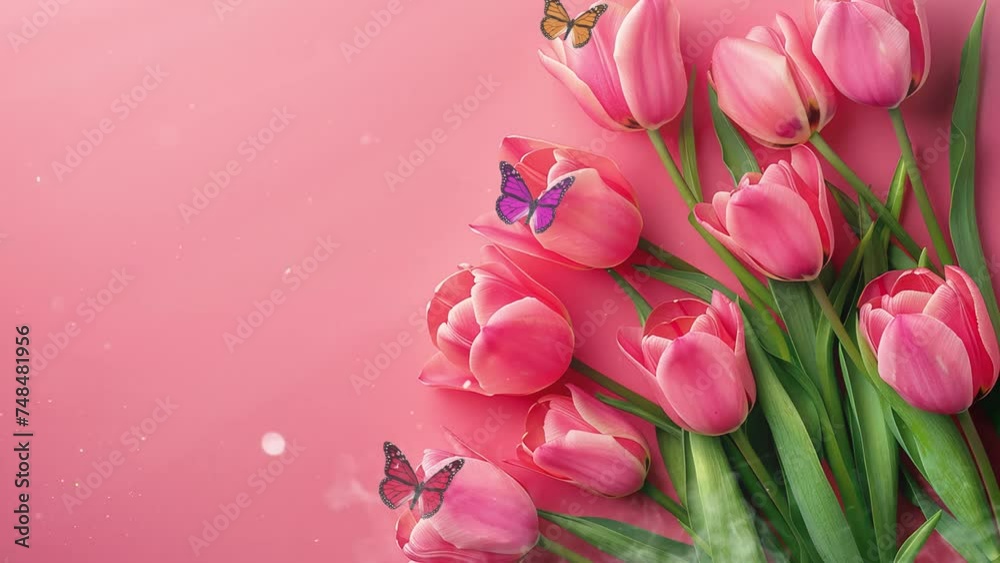 beautiful composition spring flowers. pink flowers on link background ...