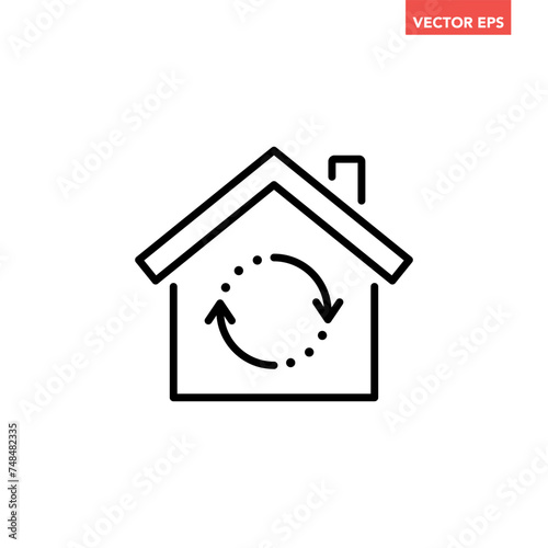 Single black house renovation line icon, simple update home with arrow flat design pictogram vector for app logo ads web webpage button ui ux interface elements isolated on white background