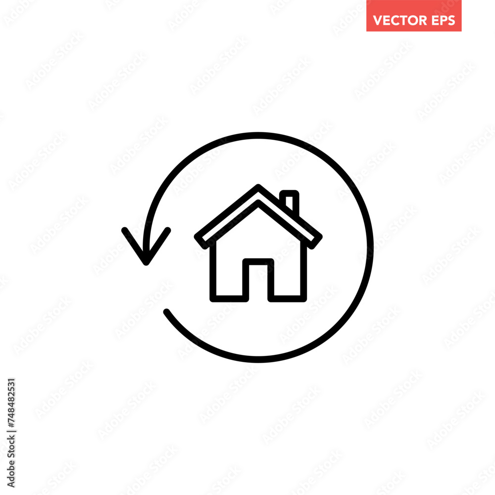 Single black house renovation line icon, simple update home with arrow flat design pictogram vector for app logo ads web webpage button ui ux interface elements isolated on white background Single black house renovation line icon, simple update home with arrow flat design pictogram vector for app logo ads web webpage button ui ux interface elements isolated on white background