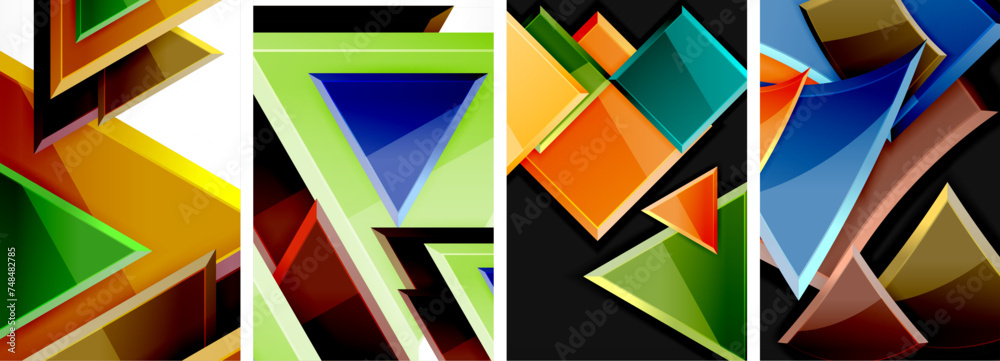 Glossy triangles geometric poster set for wallpaper, business card, cover, poster, banner, brochure, header, website