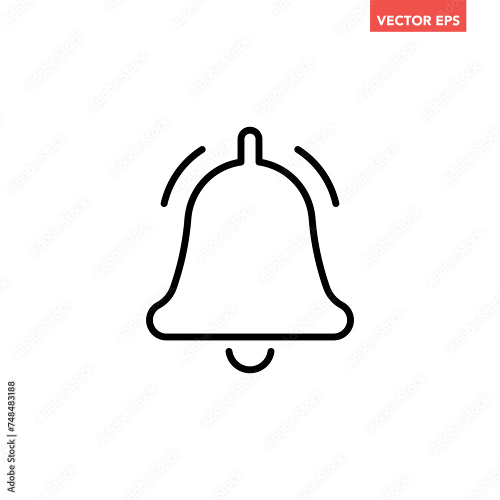 Black single notification bell line icon, simple ringing bell flat design pictogram vector for app logo ads web webpage button ui ux interface elements isolated on white background Black single notification bell line icon, simple ringing bell flat design pictogram vector for app logo ads web webpage button ui ux interface elements isolated on white background