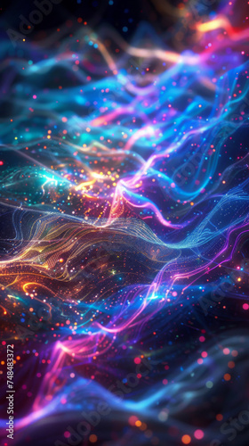 Colorful light streams in a void space.