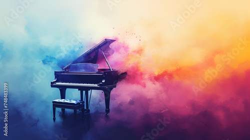 Phrase: Celebrate the beauty of music with a stunning grand piano illustration, perfect for jazz and classical enthusiasts. Let the melody fill your room with elegance and charm, Generative Ai.

