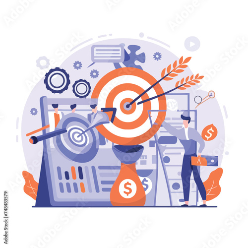 2d vector illustration colorful business , Achieving the goal among many goals with the best proposal and the best results
