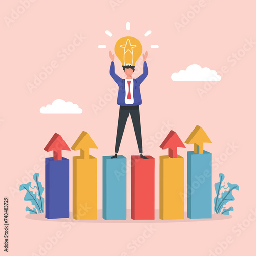 2d vector illustration colorful business , Achieving the goal among many goals with the best proposal and the best results