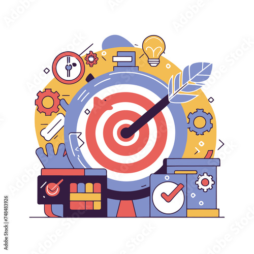 2d vector illustration colorful business , Achieving the goal among many goals with the best proposal and the best results