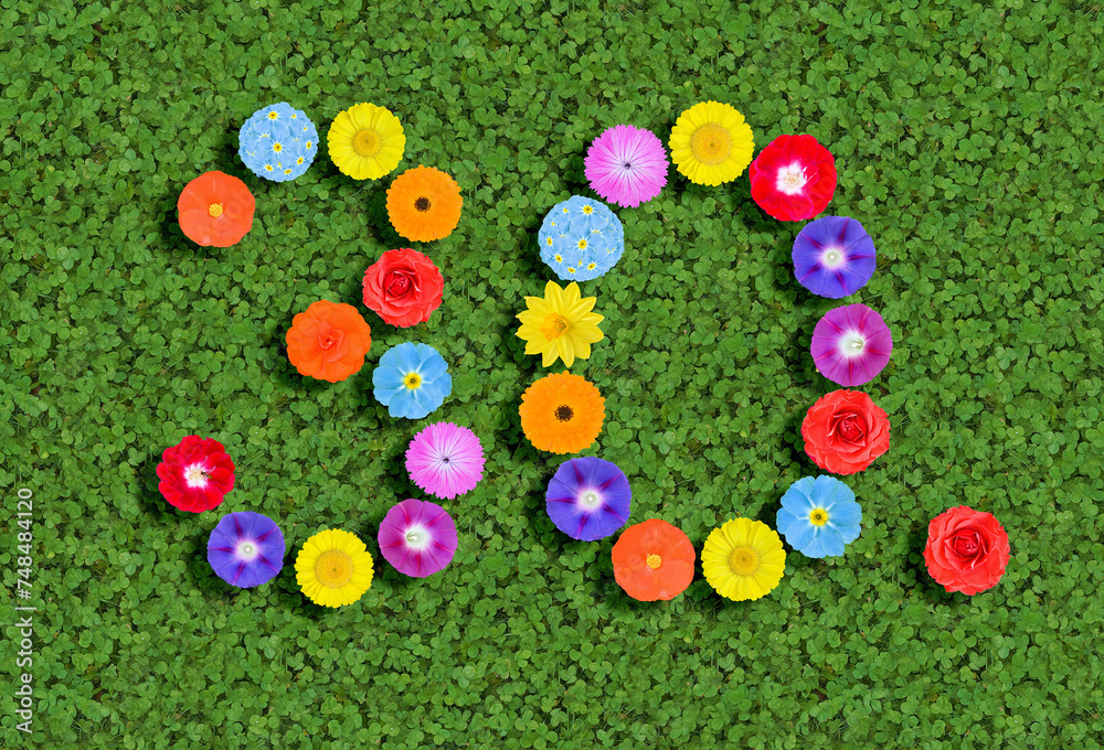 number written with colorful flowers on green clover background number written with colorful flowers on green clover background