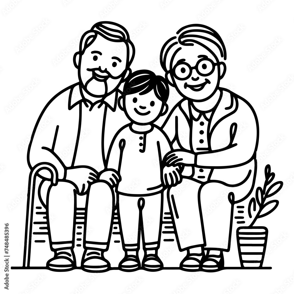 Continuous one black line art drawing happy family father and mother with child doodles style vector illustration on white Continuous one black line art drawing happy family father and mother with child doodles style vector illustration on white