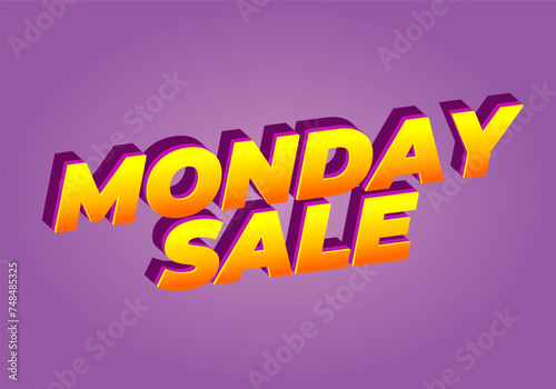 Monday sale. Text effect in 3D style with eye catching colors
