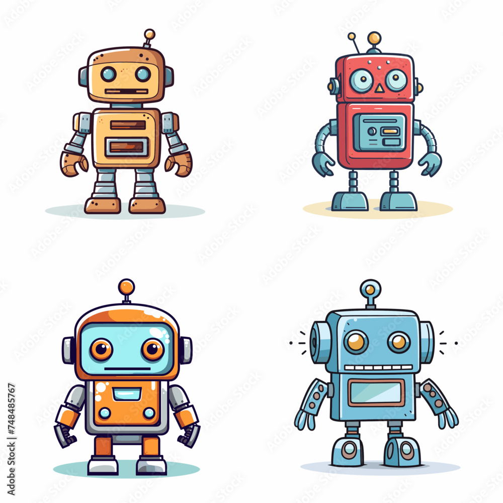 Toy Robot (Classic Retro-style Toy Robot). simple minimalist isolated in white background vector illustration Toy Robot (Classic Retro-style Toy Robot). simple minimalist isolated in white background vector illustration