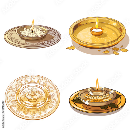 Pooja Aarti Thali (Plate for Ritual Aarti). simple minimalist isolated in white background vector illustration