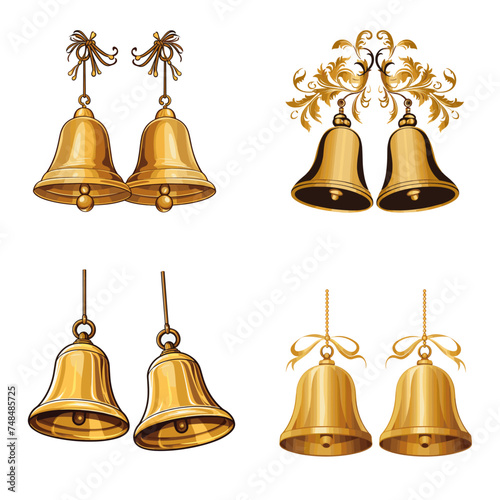 Golden Bells (Decorative Golden Bell Illustration). simple minimalist isolated in white background vector illustration