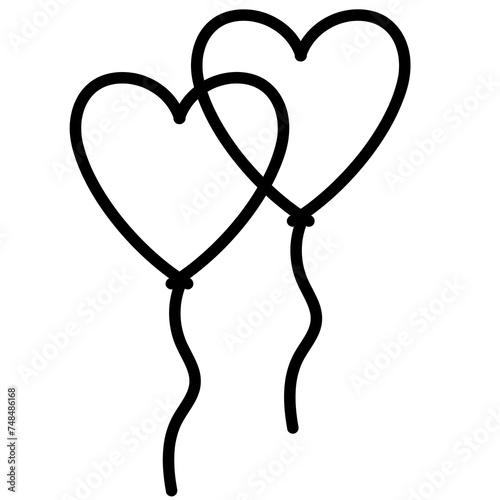 Heart balloon outline for Valentine's Day, kid colouring book, art, painting, sketch, decoration, birthday party, celebration card, garment, fabric print, clothes, love sign, sticker, tattoo, patch