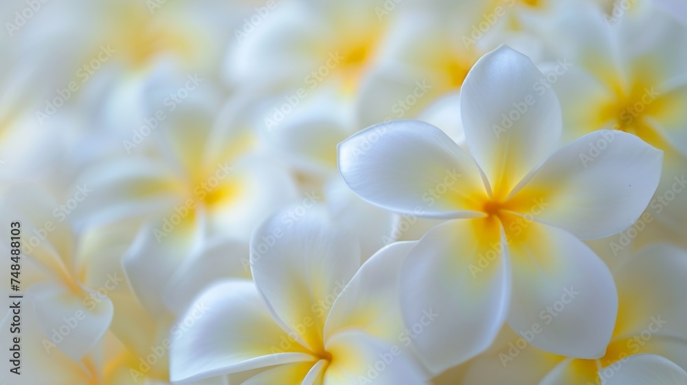 Background pattern close up of tropical white and yellow frangipani flowers. Background pattern close up of tropical white and yellow frangipani flowers.