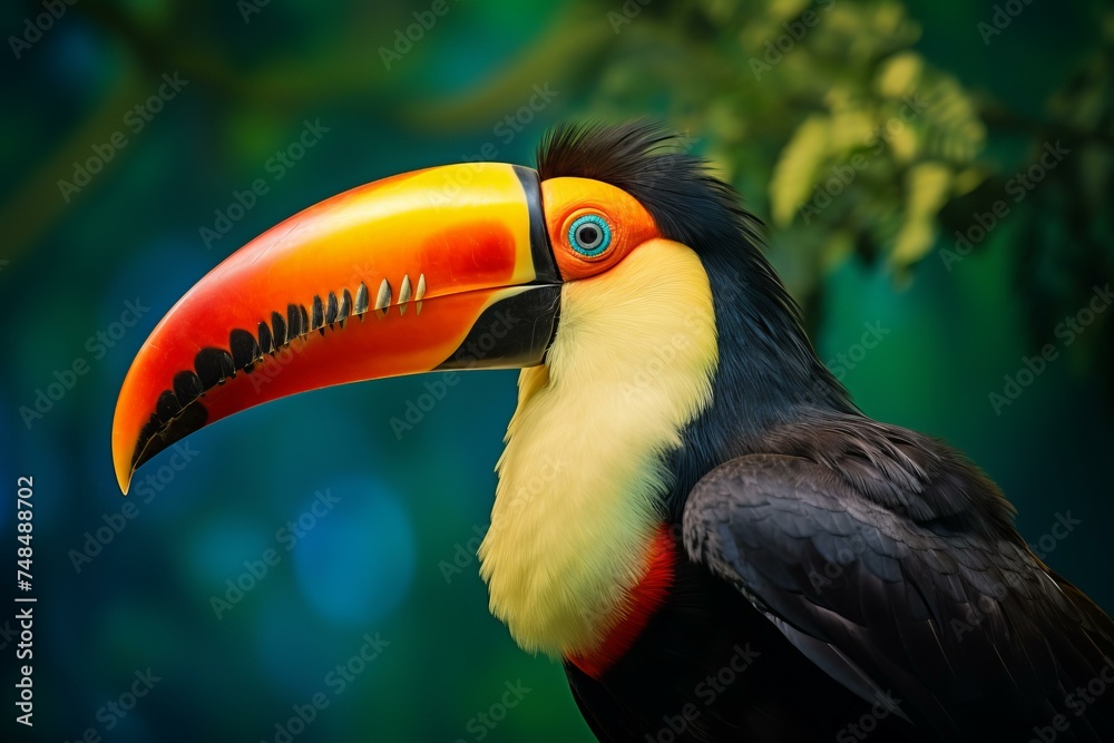 Fototapeta premium Noisy Tropical toucan. Forest jungle bird. Generate Ai