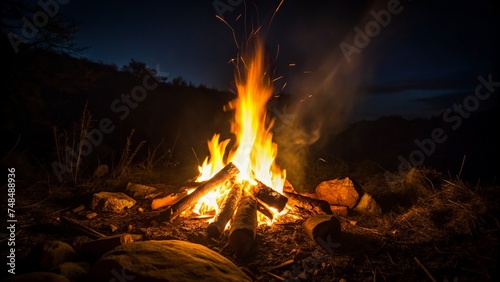 Camp Fire at Night