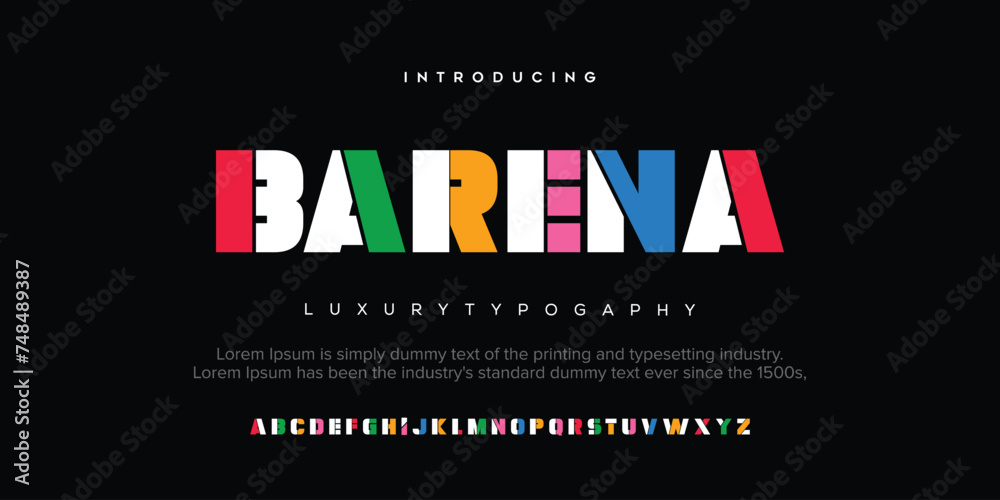 Barena Modern Design vector linear Font for Title, Header, Lettering, Logo, Monogram. Corporate Business Luxury Technology Typeface. Letters, Numbers. - obrazy, fototapety, plakaty 