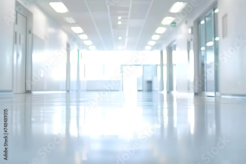white doorway in a hospital hallway blurry image  corridor in hospital  abstract blur luxury hospital corridor  generative ai
