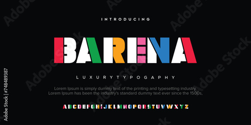 Barena Modern Design vector linear Font for Title, Header, Lettering, Logo, Monogram. Corporate Business Luxury Technology Typeface. Letters, Numbers. photo
