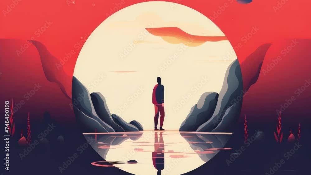 A person looking in a broken mirror seeing a distorted reflection Psychology art concept. .