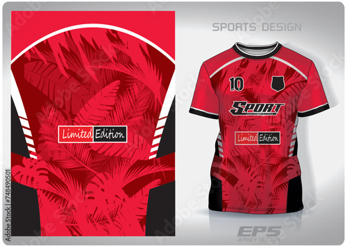 Vector sports shirt background image.red amazon forest pattern design, illustration, textile background for sports t-shirt, football jersey shirt.eps