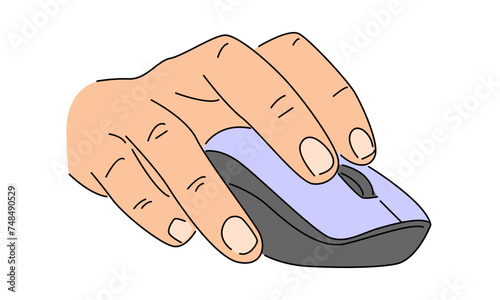 line art color of hand use computer mouse