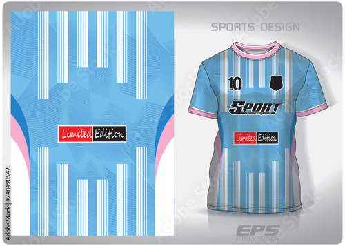 Vector sports shirt background image.Straight stripes blue white pink trim pattern design, illustration, textile background for sports t-shirt, football jersey shirt.eps