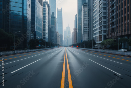 The empty highway surrounded by highrises. © imlane