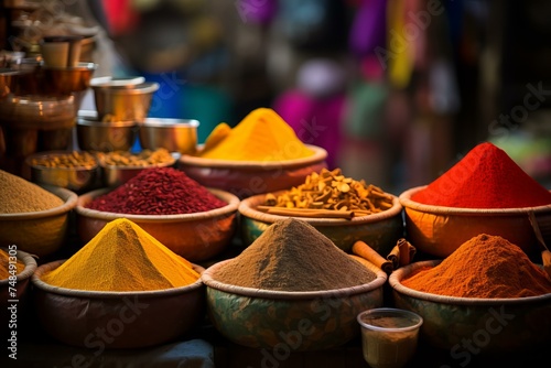 Vibrant Colorful powder spices market. Cooking herb. Generate Ai