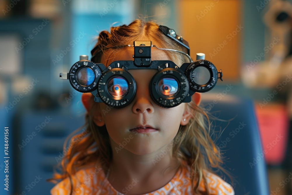 little girl having an eye exam at ophthalmologist's office