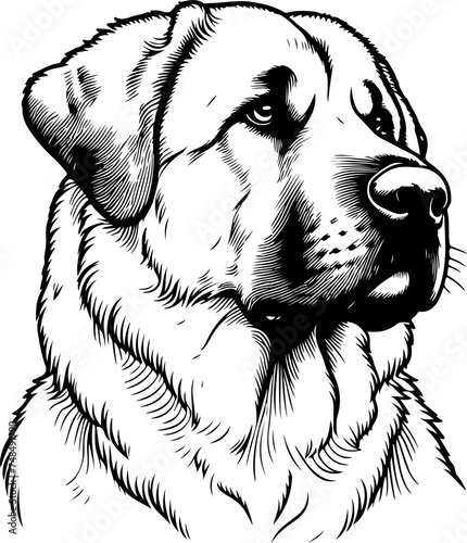 anatolian shepherd dog pet portrait in line art or stencil art illustration, isolated on transparent background photo
