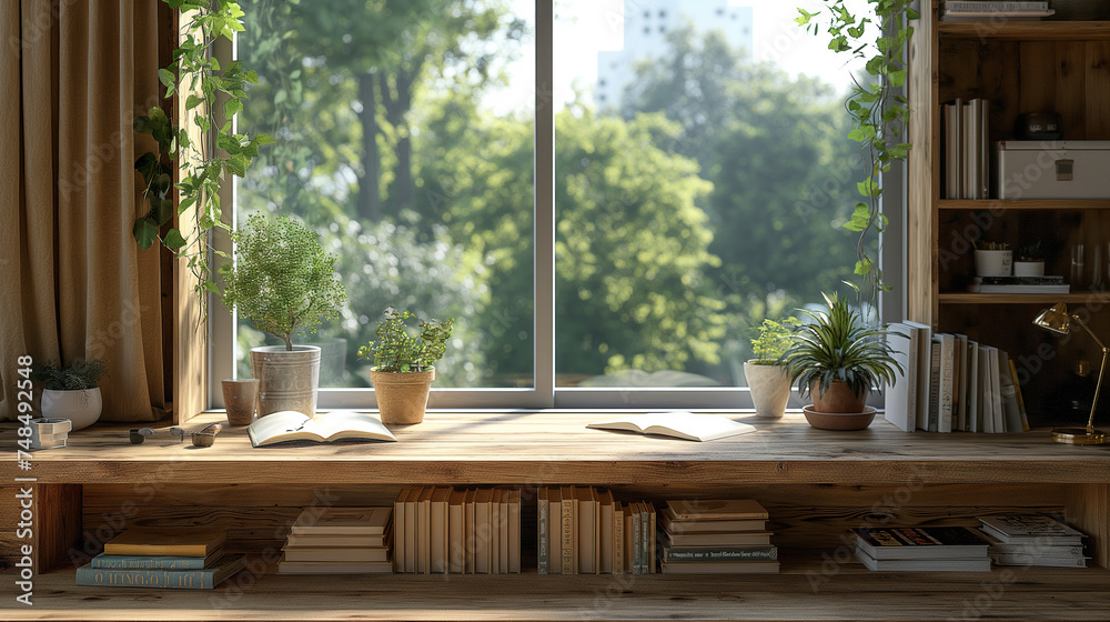 Obraz premium 窓辺に本が置いてある
