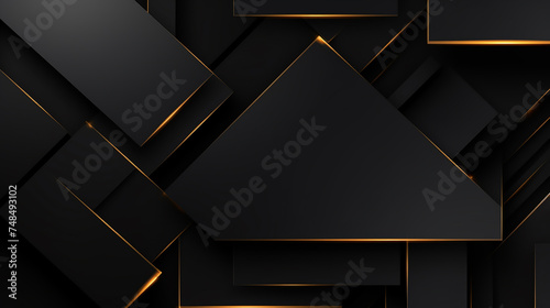 Modern black and light golden square overlapped pattern on background with shadow. black background. Minimal geometric white light background abstract design. Elegant black and gold Background.
