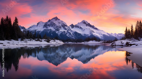 Awakening Infinity: A Heavenly Dawn Breaking Over Serene Mountain Lake © Bill