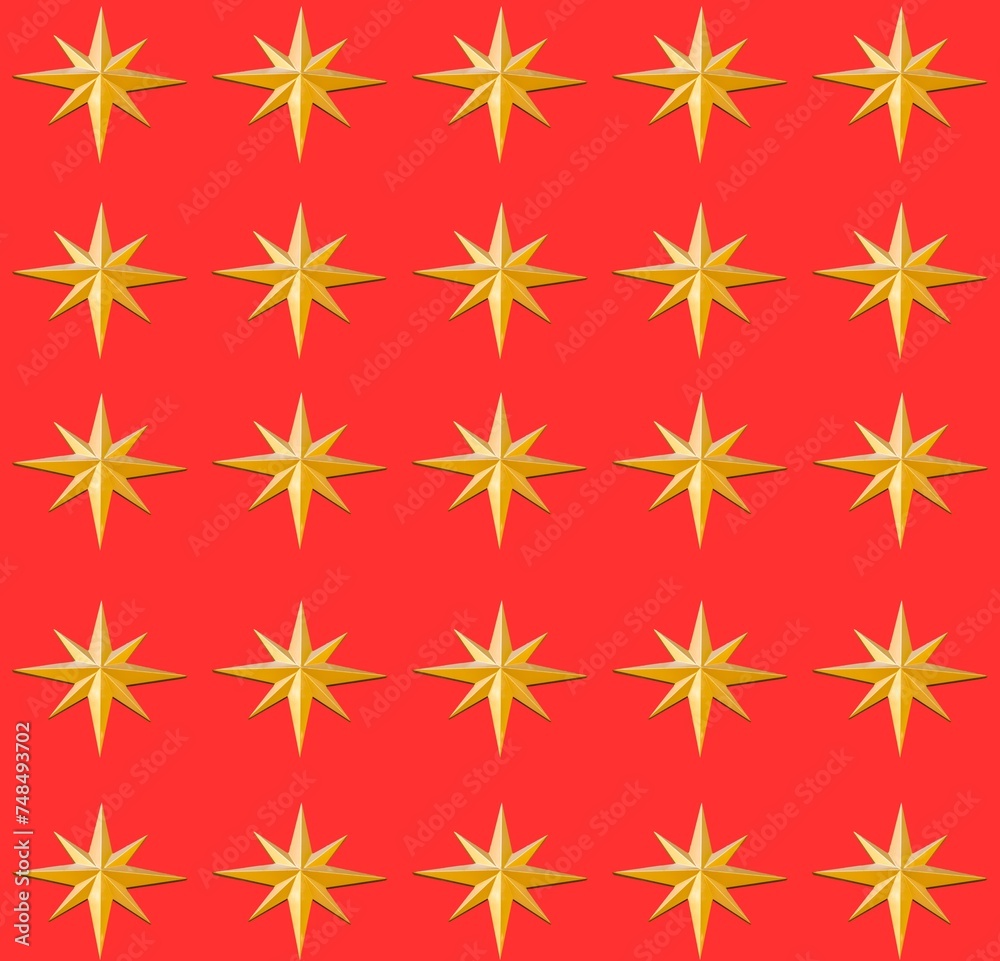 Gold star seamless textile fabric pattern on a red background. Decorative vector illustration design. Gold star seamless textile fabric pattern on a red background. Decorative vector illustration design.