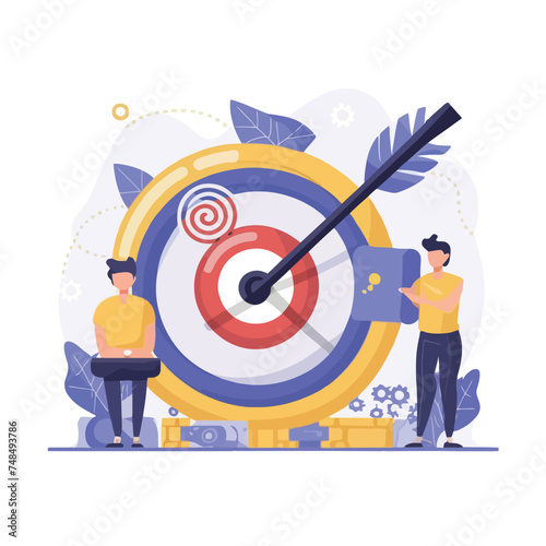 2d vector illustration colorful business , Achieving the goal among many goals with the best proposal and the best results