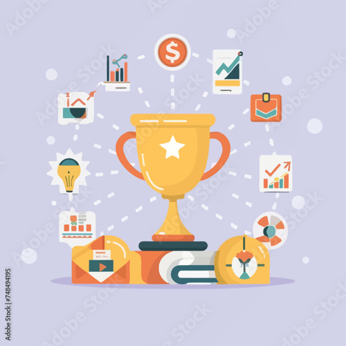 2d vector illustration colorful business , Achieving the goal among many goals with the best proposal and the best results