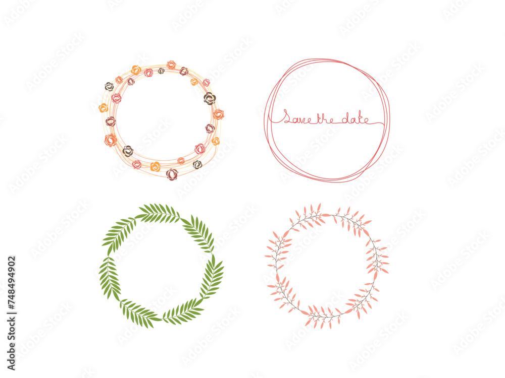 Floral Frame Collection. Set of cute retro flowers arranged un a shape of the wreath perfect for wedding invitations and birthday cards Floral Frame Collection. Set of cute retro flowers arranged un a shape of the wreath perfect for wedding invitations and birthday cards