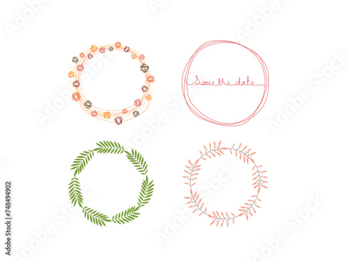 Floral Frame Collection. Set of cute retro flowers arranged un a shape of the wreath perfect for wedding invitations and birthday cards