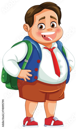 Cheerful cartoon boy with backpack smiling brightly